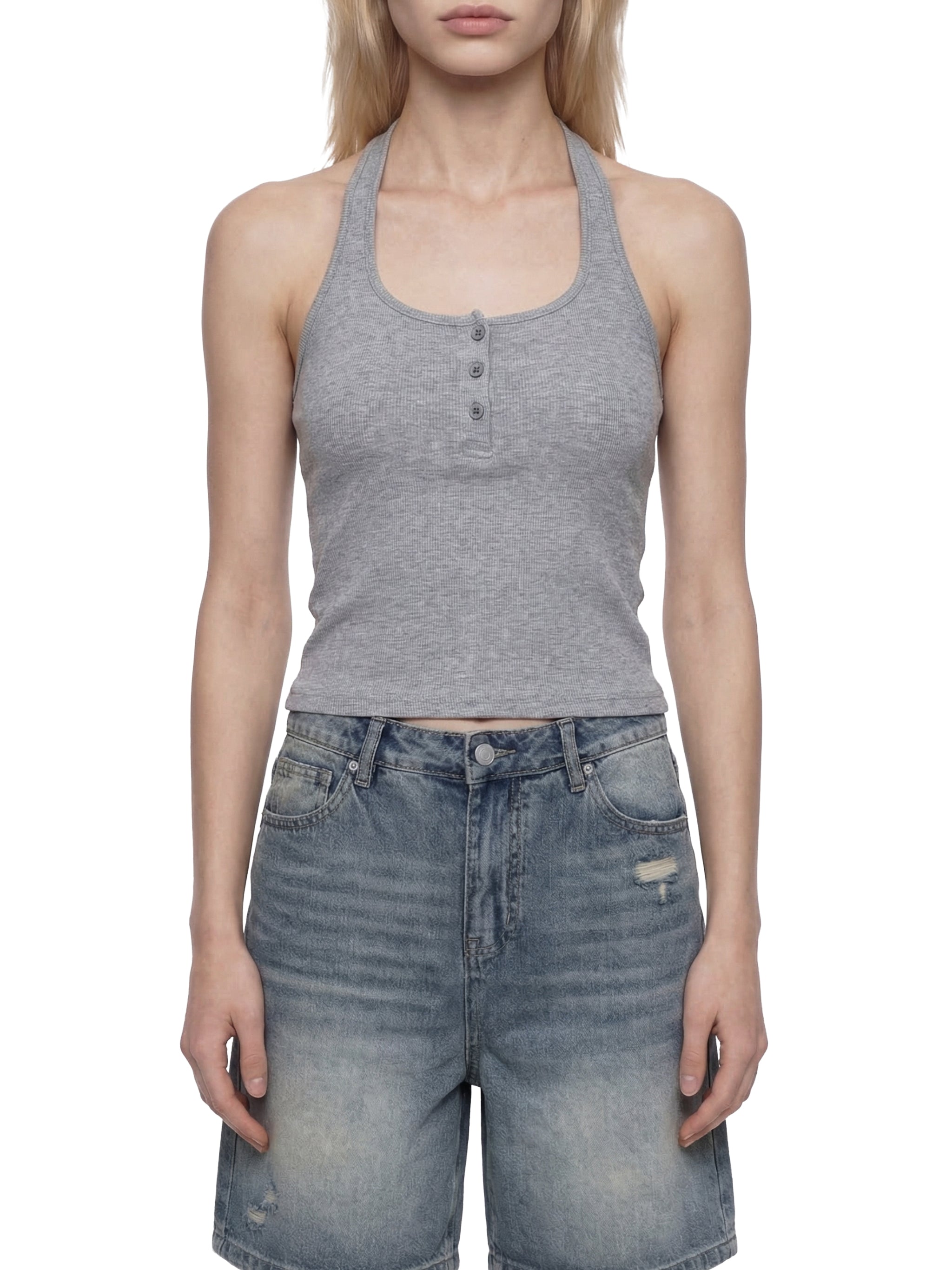 Women's Ribbed Henley Tank Top